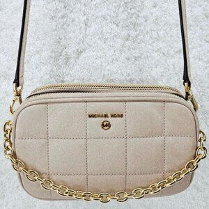 MICHAEL KORS Pale Blush Smooth Leather Jet Set Double Zip Small Camera Bag